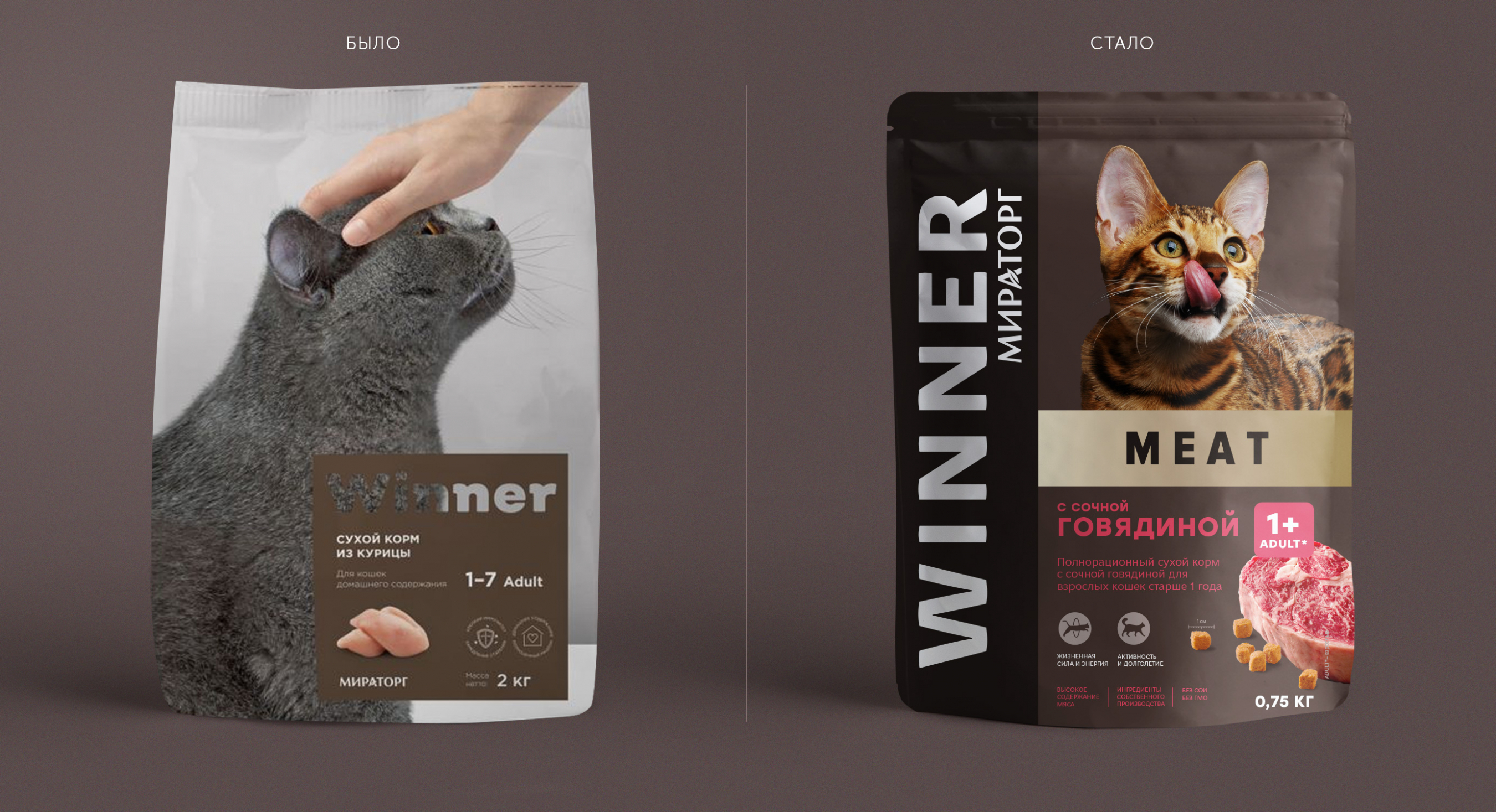 Дизайн упаковки бренда кормов для животных Winner 