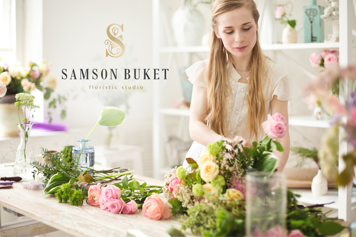 Рестайлинг бренда салона флористики «Самсон Букет»: дизайн логотипа, фирменный стиль, брендбук, позиционирование бренда, дизайн полиграфии.