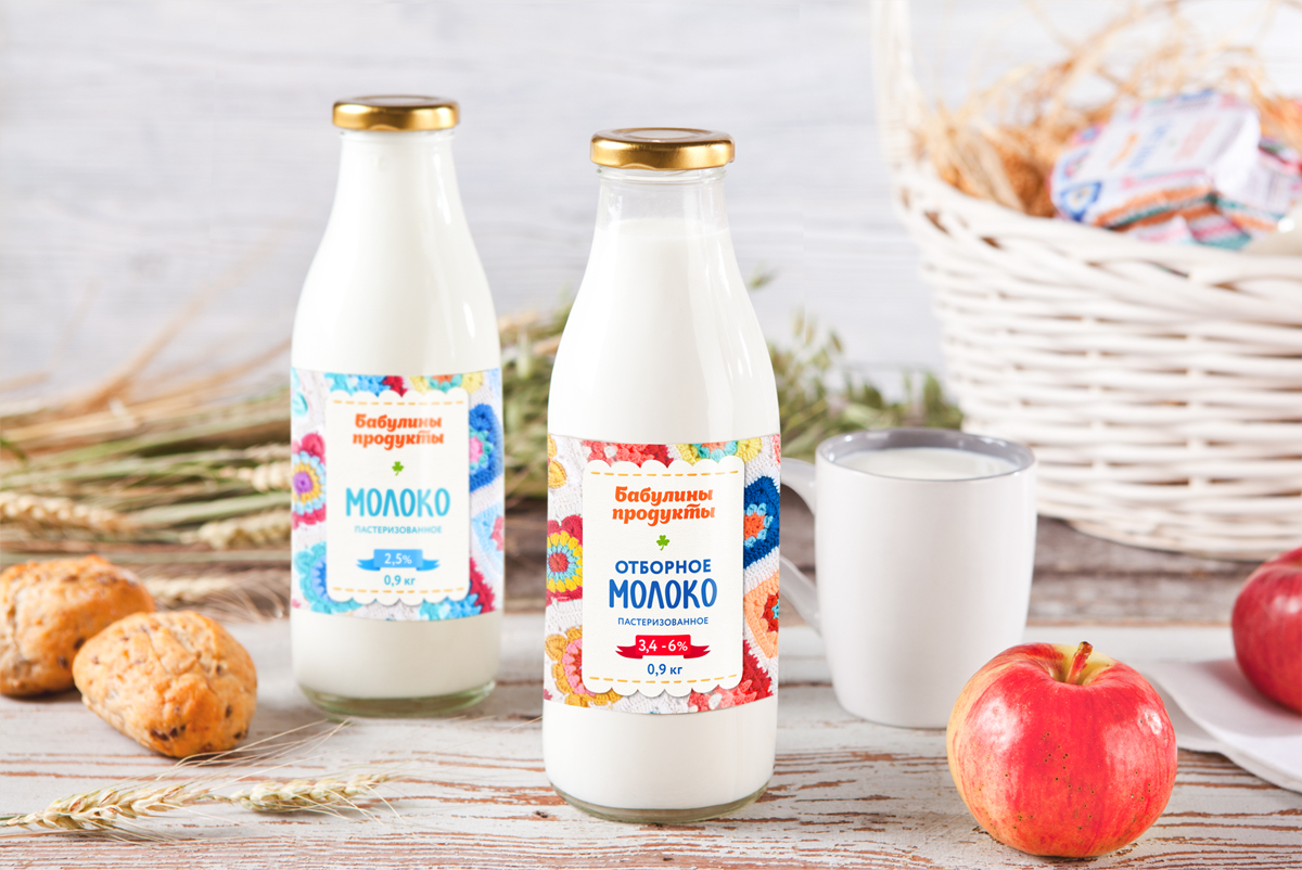 Дизайн упаковки молока «Бабулины продукты» и развитие на ассортимент 