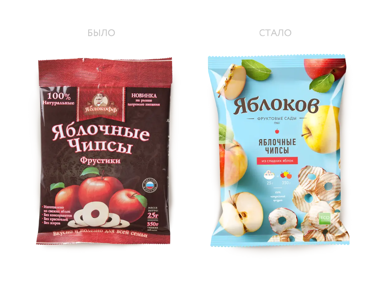 Дизайн упаковки «Яблоков»: до и после