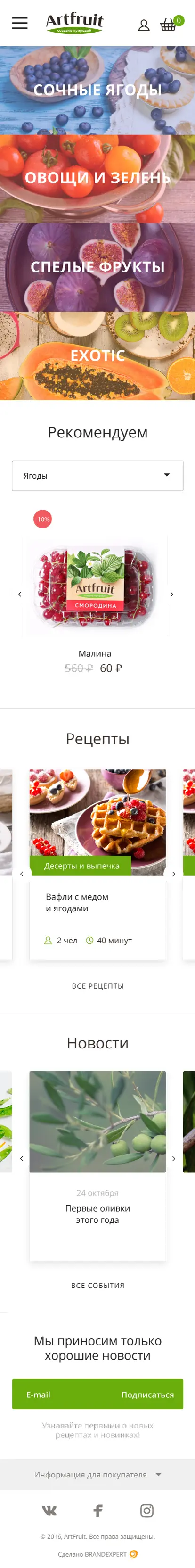 Дизайн разделов сайта Artfruit