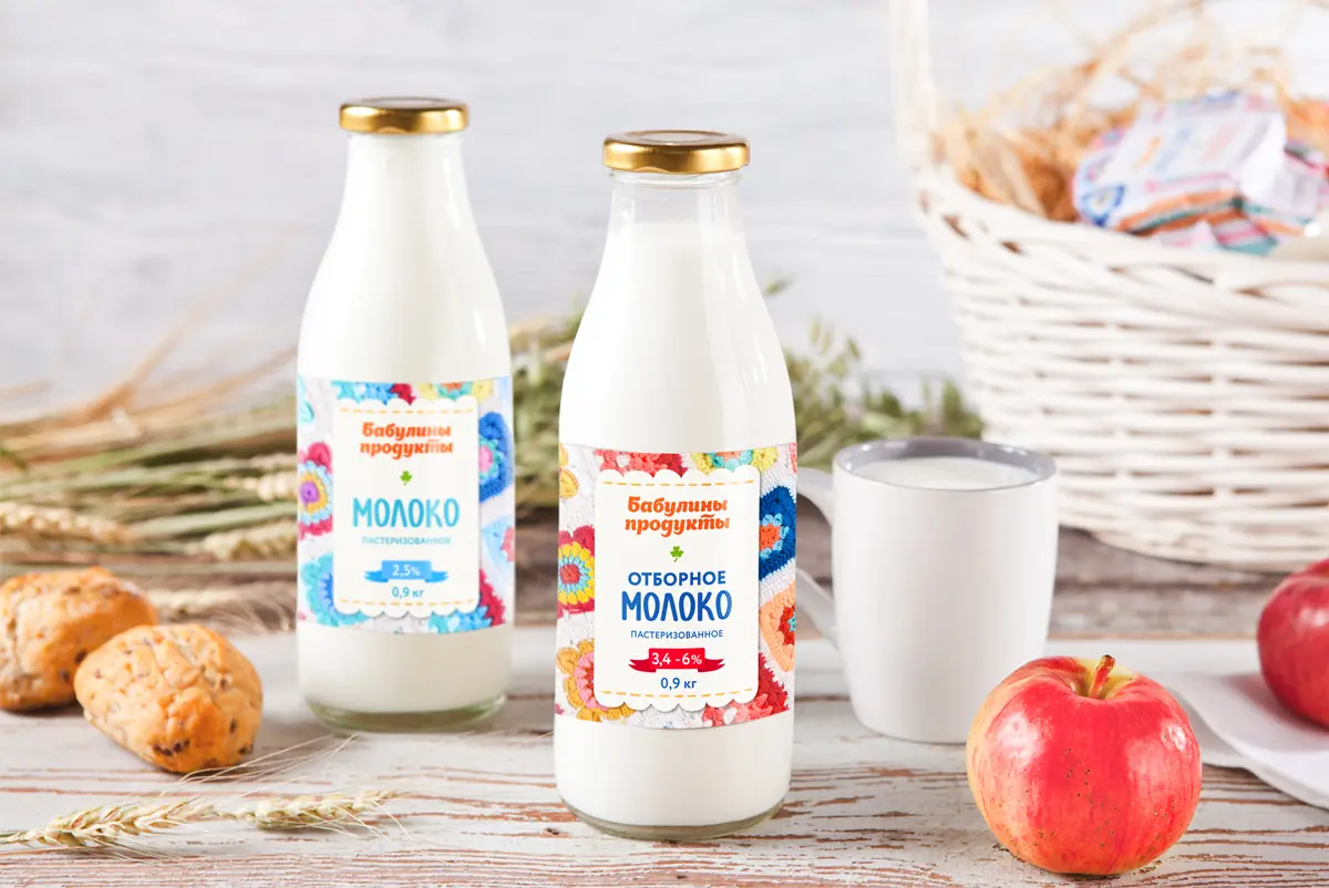Дизайн упаковки молока «Бабулины продукты» и развитие на ассортимент